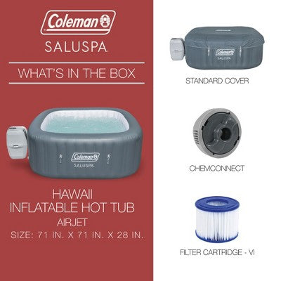  Coleman SaluSpa AirJet 4 To 6 Person Inflatable Hot Tub Square Portable Outdoor Spa With 140 Soothing AirJets And Insulated Cover, Gray