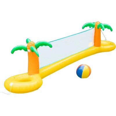  Giant Inflatable Palm Tree Volleyball Net Set W/ Ball- 12 Ft Long, Durable PVC Material- Perfect For Outdoor Backyard Swimming Pool Parties