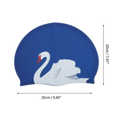  Unique Bargains Silicone Swans Print Swim Cap 1 Pc