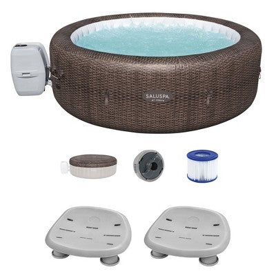  Bestway Coleman St Moritz AirJet Inflatable Hot Tub With EnergySense Cover And 2-Pack Of SaluSpa Underwater Non-Slip Spa Seat With Adjustable Legs