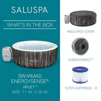  Bestway SaluSpa Bahamas 2-4 Person Inflatable Hot Tub, Round Energy-Efficient Portable Spa With 120 AirJets, 71" X 26"