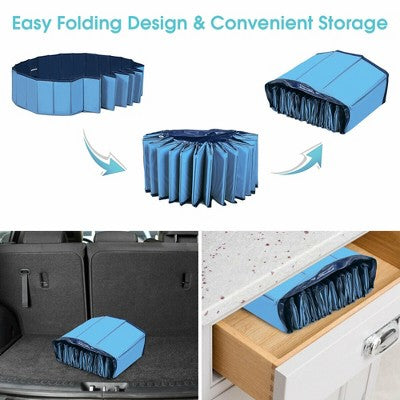  Costway 63'' Foldable Dog Pet Pool Kiddie Bathing Tub Indoor Outdoor Leakproof Portable Blue\Red