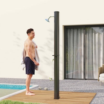  Outsunny 7.1FT Slolar Heated Outdoor Shower, 9.2 Gallon Outdoor Solar Shower With Side Tray For Backyard, Poolside, Beach, Spa