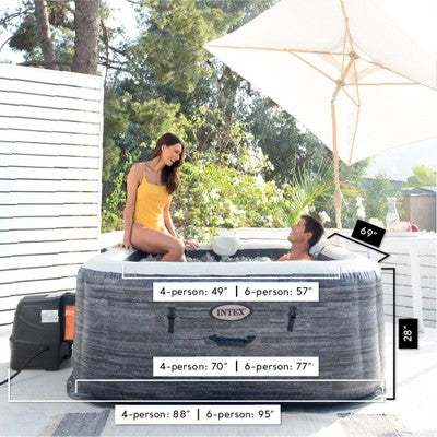  Intex PureSpa Plus Greystone Inflatable Square Outdoor Hot Tub Spa, 83" X 28" With PureSpa Maintenance Accessory Brush, Skimmer, And Scrubber Kit