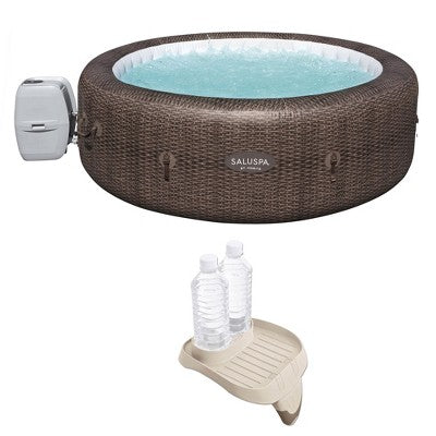  Bestway SaluSpa St Moritz 7 Person Inflatable AirJet Hot Tub Pool Spa And Intex PureSpa Attachable Cup Holder And Refreshment Tray Accessory, Tan