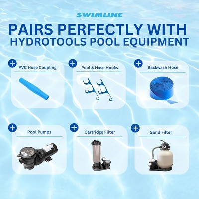  Swimline HydroTools 30 Foot By 1.25 Inch Premium Spiral Wound Swimming Pool Vacuum Hose With Swivel Cuff For Pool Or Spa Water Maintenance, Blue/Black