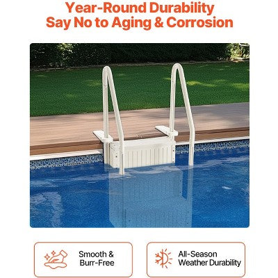  VEVOR Swimming Pool Ladder, 4-Step Double Handrails Stairs With Non-slip Heavy Duty Steps, Max Load Capacity 400 Lbs, Milk White