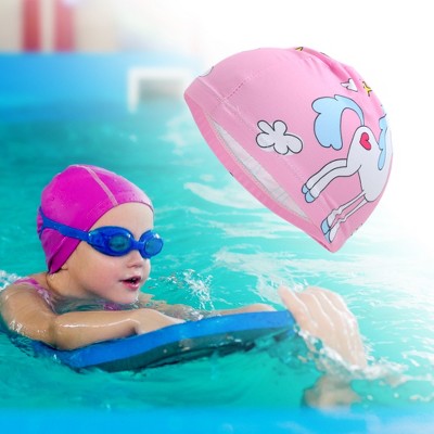  Unique Bargains Kid's Polyester Unicorns Pattern Swim Cap Pink White 1 Pc
