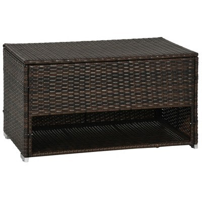  Outsunny Outdoor Deck Box & Shoe Storage, PE Rattan Wicker Towel Rack With Liner For Indoor, Outdoor, Pool, Toys, Garden Tools