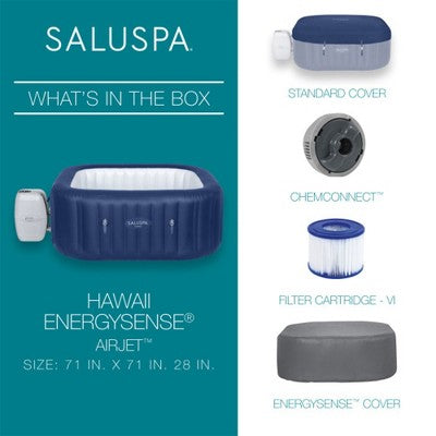  Bestway SaluSpa Hawaii AirJet 6 Person Square Inflatable Hot Tub W/140 Jets & EnergySense Cover, Blue & Non Slip Seat W/Adjustable Legs, Gray (2 Pack)