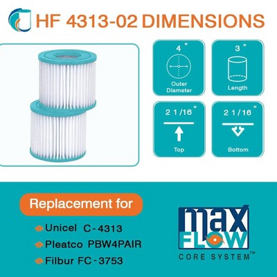  Hurricane 6 Pack HF4313-02 Advanced Pool Filter Cartridge For PBW4PAIR, Unicel C-4313, Filbur FC-3753, Sand N Sun Size D, Simple Set Type 1