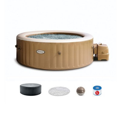  INTEX PureSpa 6 Person Bubble Massage Inflatable Hot Tub Spa Bundled With Battery Powered Multicolor LED Light, And Adjustable Headrest (2 Pack)