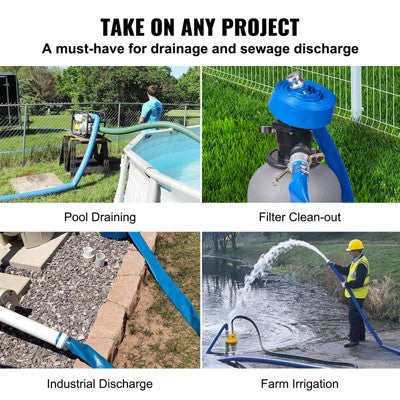  VEVOR Pool Drain Hose, 2 Inch By 50 Ft, Durable PVC Material, Includes Aluminum Camlock C & E Connectors And Clamps, Blue
