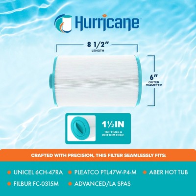  Hurricane HF6H47-01 Advanced Spa Filter Cartridge Replacement For PTL47W-P4-M, Unicel 6CH-47RA, Filbur FC-0315M, Advanced/LA Spas, Aber Hot Tub