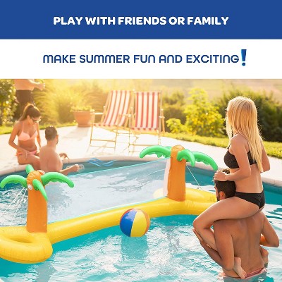  Giant Inflatable Palm Tree Volleyball Net Set W/ Ball- 12 Ft Long, Durable PVC Material- Perfect For Outdoor Backyard Swimming Pool Parties