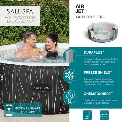  Bestway SaluSpa Honolulu AirJet Large Round 4 To 6 Person Inflatable Hot Tub Portable Outdoor Spa With 140 AirJets And EnergySense Cover