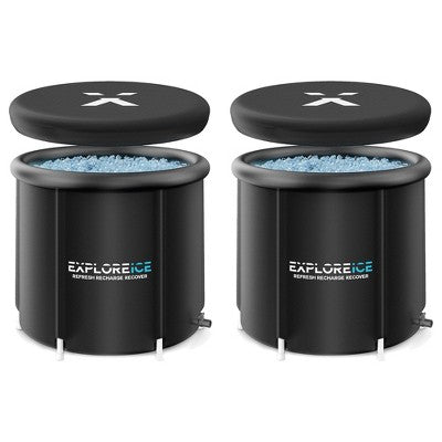  Explore Ice Bath Pro Max XL Cold Water Therapy Portable Bathtub For Athletes, Inflatable Cold Plunge Tub Barrel Bath Tub With Lid, 2 Pack, Black
