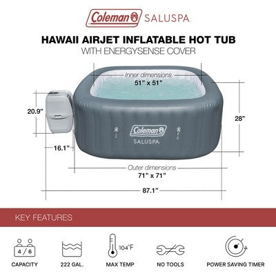  Bestway Coleman Hawaii AirJet Inflatable Hot Tub With EnergySense Cover, Grey + Bestway Spa Seat + 2 Bestway Headrest Pillows