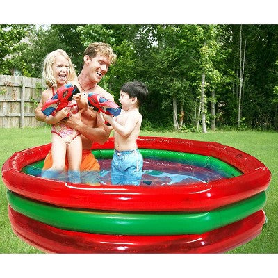  Hoovy Easy Set Up Inflatable Blow Up 59" X 11.75" 3 Ring 53 Gallon Capacity Watermelon Style Portable Kiddie Swimming Pool Toy For Kids And Adults