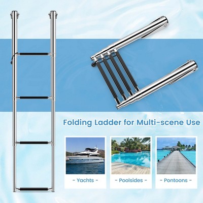  Costway 4-Step Telescoping Boat Ladder Folding Dock Ladder With Non-slip Steps
