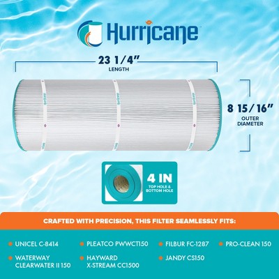  Hurricane 3 Pack HF8414-01 Advanced Pool Filter Cartridge Replacement For PWWCT150, Unicel C-8414, Filbur FC-1287, Waterway Clearwater II 150