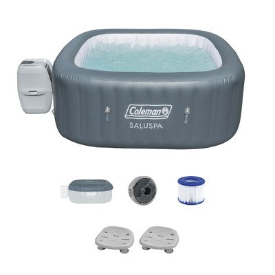  Coleman SaluSpa 114 AirJet Inflatable Square Hot Tub With 2-Pack Of Bestway SaluSpa Underwater Non-Slip Pool And Spa Seat With Adjustable Leg