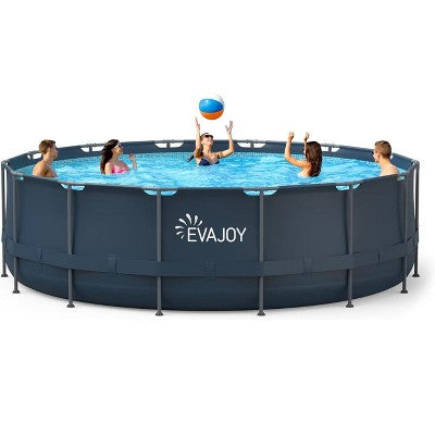  EVAJOY 16ft X 48in Metal Frame Round Swimming Pool Set With 2000GPH Sand Filter Pump