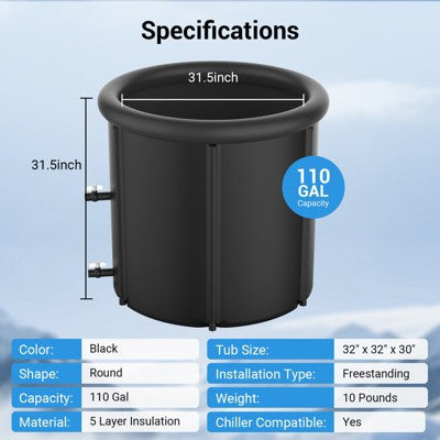  Mojgar Ice Bath Tub For Cold Plunge 100Gal Ice Pod With Lid & Cover