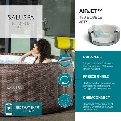  Bestway SaluSpa St. Moritz AirJet 2 To 7 Person Inflatable Hot Tub Round Portable Outdoor Spa With 180 Soothing AirJets And Cover, Brown