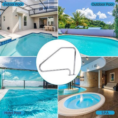  Swimming Pool Handrail, Durable 304 Stainless Steel With Non-Slip Blue Handle Covers, 385 Lbs Load Capacity, Easy Quick-Install Fittings