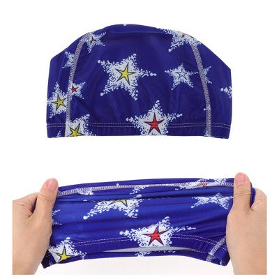  Unique Bargains Polyester Large Stars Pattern Swim Cap 5.91"x9.25" Blue White 1 Pc
