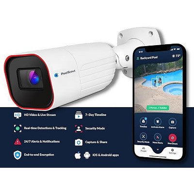  PoolScout: Pro Pool Security Camera & Alarm, Wired, Drowning Alert System