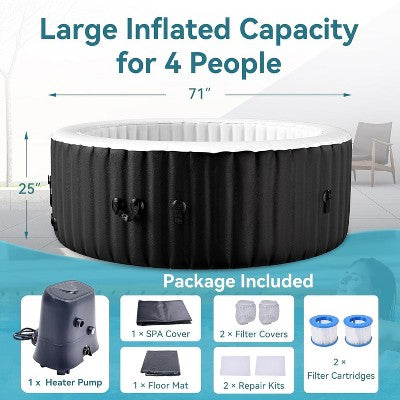  DoCred Inflatable Hot Tub With Air Jets, Heater Pump & Insulated Cover – Available In 2–4 Or 4–6 Person Sizes, Round Or Square Design