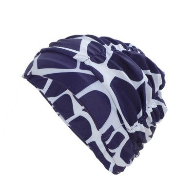  Unique Bargains Nylon Pleated Style Swimming Cap Navy Blue White 1 Pc