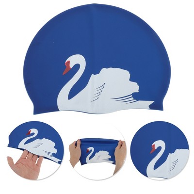  Unique Bargains Silicone Swans Print Swim Cap 1 Pc