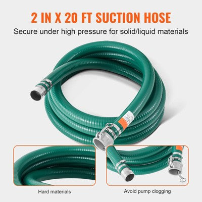  VEVOR Suction Hose Kit For Water Pump, With 2 In X 50 Ft Blue Backwash Hose, 20 Ft Green Suction Hose, And Steel Round Hole Strainer, Green