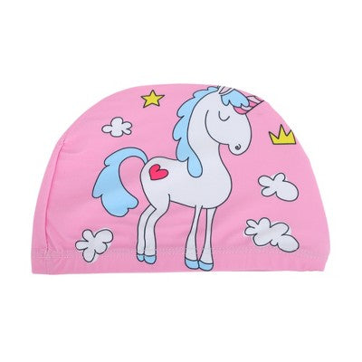  Unique Bargains Kid's Polyester Unicorns Pattern Swim Cap Pink White 1 Pc