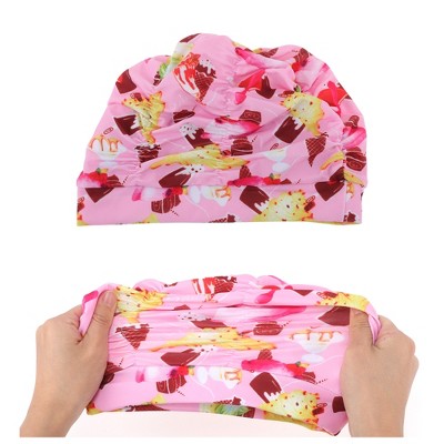  Unique Bargains Polyester Ice Cream Pattern Swim Cap 5.91"x9.25" Pink Yellow 1 Pc