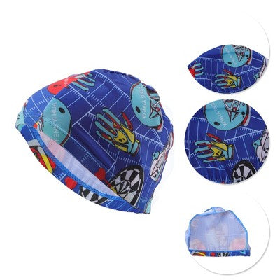  Unique Bargains Polyester Football Pattern Swim Cap 5.91"x8.27" Blue Red 1 Pc