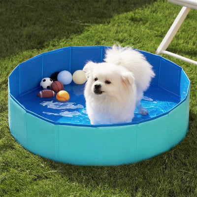  Joyfy 32/48/63" Foldable Dog Pet Pool, Portable Kiddie Pool, Anti-Slip Hard Plastic Bath Tub With Drain Suitable For Pets And Backyard Play With Kids