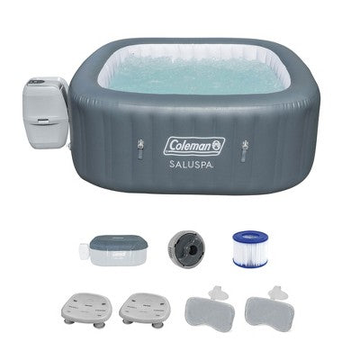  Coleman SaluSpa 114 Soothing AirJet Square Hot Tub With 2 Pack Of Bestway SaluSpa Spa Seat And 2 Sets Of SaluSpa Padded 2 Headrest Pillows