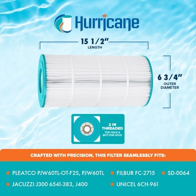  Hurricane HF6H961 Replacement Spa Filter Cartridge For PJW60TL-OT-F2S, PJW60TL, J300 6541-383, J400, Filbur FC-2715, Unicel 6CH-961, & SD-0064, 3 Pack