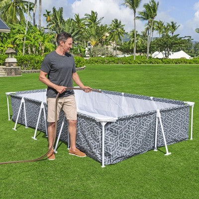  Bestway Steel Pro Rectangular Swimming Pool Above Ground Outdoor Backyard Framed Pool Set With 330 Gallon Filter Pump, 12' X 6' 7" X 26", Gray