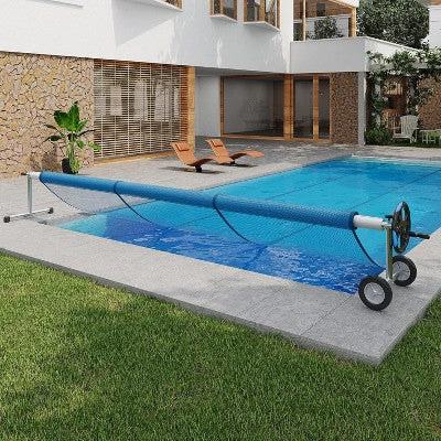  Heavy-Duty Aluminum Pool Cover Reel System For Inground Pools, Upgraded Bearings For Smooth Operation, Rust-Resistant Frame, Durable And Easy To Use