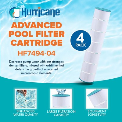  Hurricane 4 Pack HF7494-04 Advanced Pool Filter Cartridge Replacement PA131, Unicel C-7494, Filbur FC-1227, Hayward SwimClear C5030, C5025, C5020