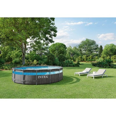  Intex 14' X 42" Clearview Prism Frame Above Ground Pool - Graywood Print: Steel Frame & Vinyl Liner
