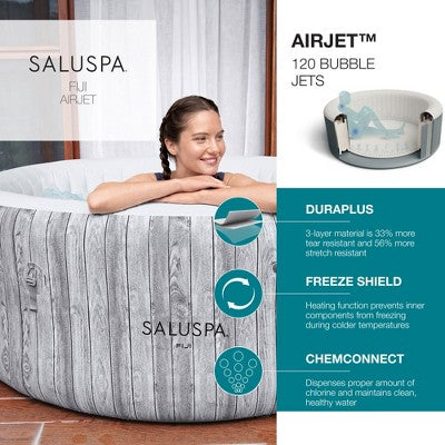  Bestway SaluSpa Fiji AirJet Inflatable Hot Tub With 120 Soothing Jets And Set Of 2 Underwater Non-Slip Pool And Spa Seat With Adjustable Legs, Gray