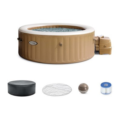  INTEX 28425EP PureSpa Bubble Massage Spa Set: Includes Energy Efficient Spa Cover – 120 Bubble Jets – 4 Person Capacity – 77" X 28"