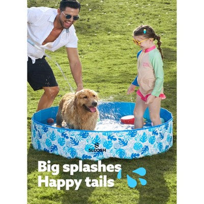  Joyfy 48/63" Foldable Dog Pet Pool, Portable Thick PVC Kiddie Pool, Kiddie Bathing Tub Indoor Outdoor With Drain For Pets And Backyard Play With Kids