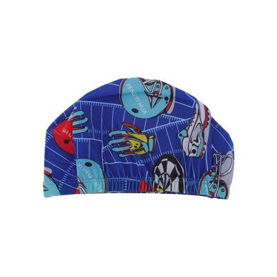  Unique Bargains Polyester Football Pattern Swim Cap 5.91"x8.27" Blue Red 1 Pc